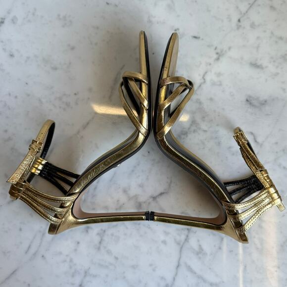 Zara Metallic Gold Strappy Heels Glam Night Out Size 39 4.5" Heel - Picture 5 of 14